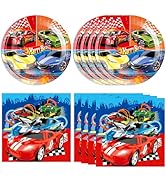 DURYGEN 40 Pieces Cars Birthday Party Decorations Hot Car Disposable Tableware Set Include Racing...