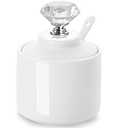 ONTUBE Porcelain Sugar Bowl with Crystal Lid and Spoon,8oz White (Crystal silver)