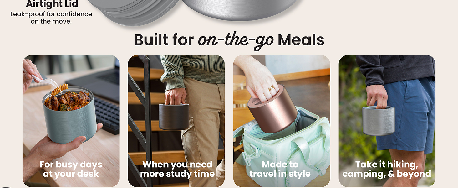 to-go meals, office, work, college, school, outdoors, camping, hiking, picnics, airtight lid