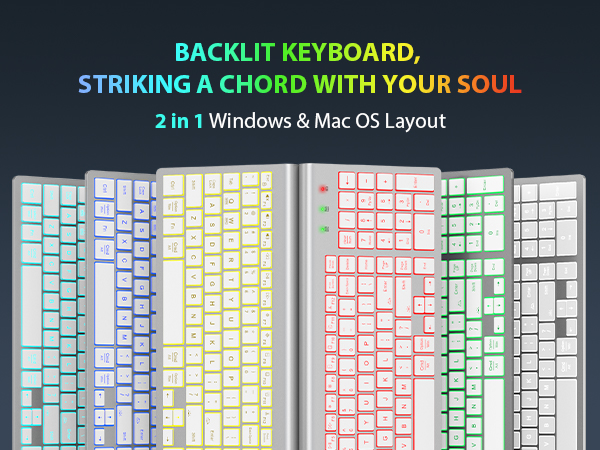 wireless keyboard and mouse with 7 colored