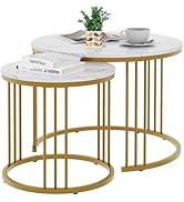 Garden 4 you Coffee Table Faux Marble Nesting Table for Small Place 2 Sets Modern Furniture Livin...