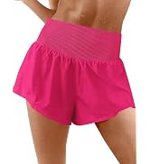 Fisoew Womens Running Shorts Workout Elastic High Waisted Loose Fit 2 in 1 Gym Yoga Biker Shorts