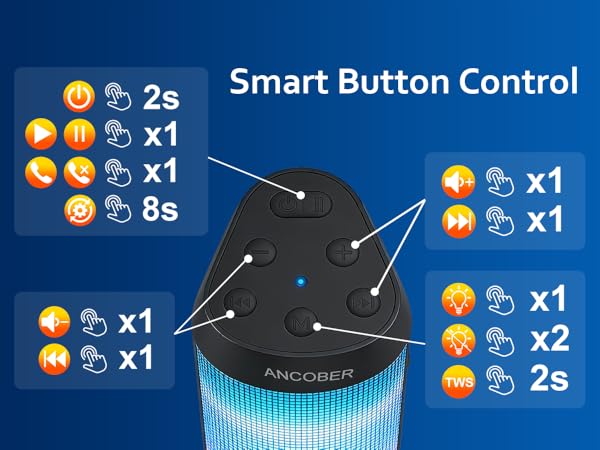 Operate the portable Bluetooth speaker with smart button controls, clear and easy to use.