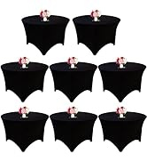 8 Pack 5FT Round Spandex Tablecloth 60” Black Round Elastic Table Cover, Round Table Cloth Washab...
