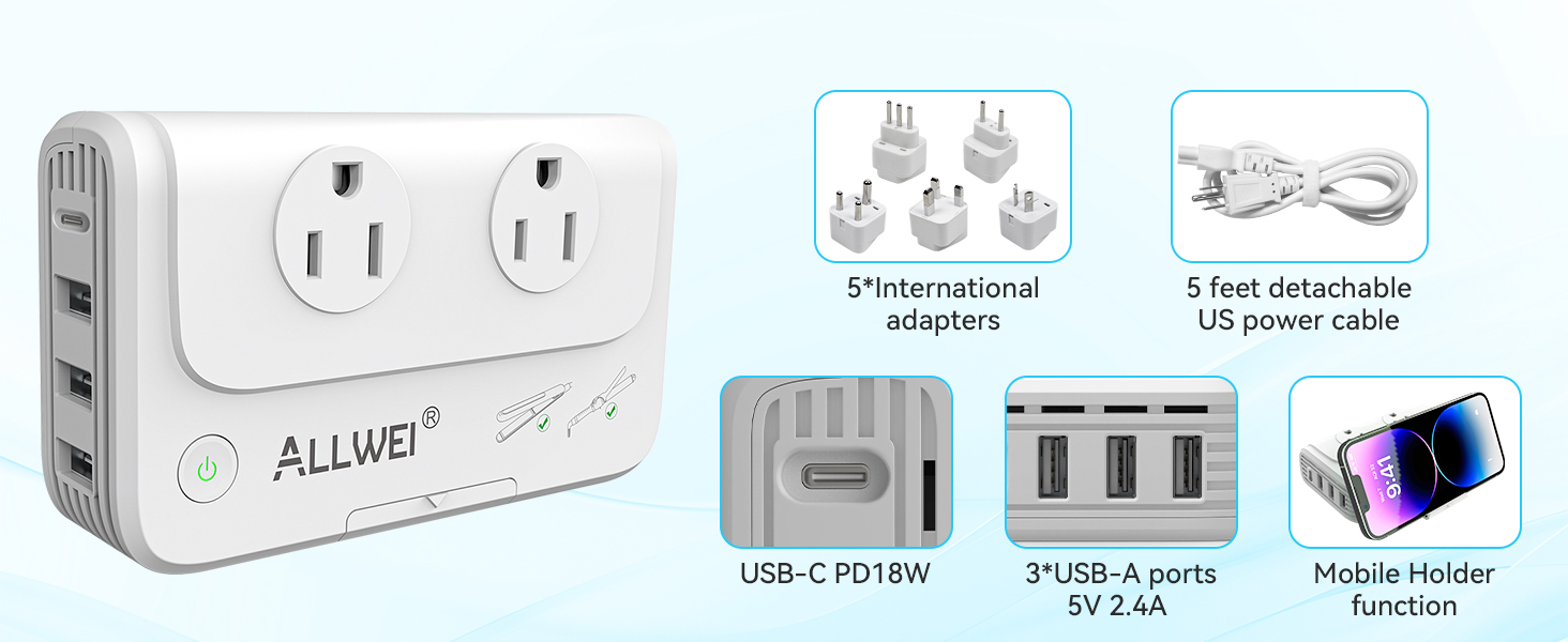 ALLWEI International Travel Adapter 220V to 110V Power Voltage Converter
