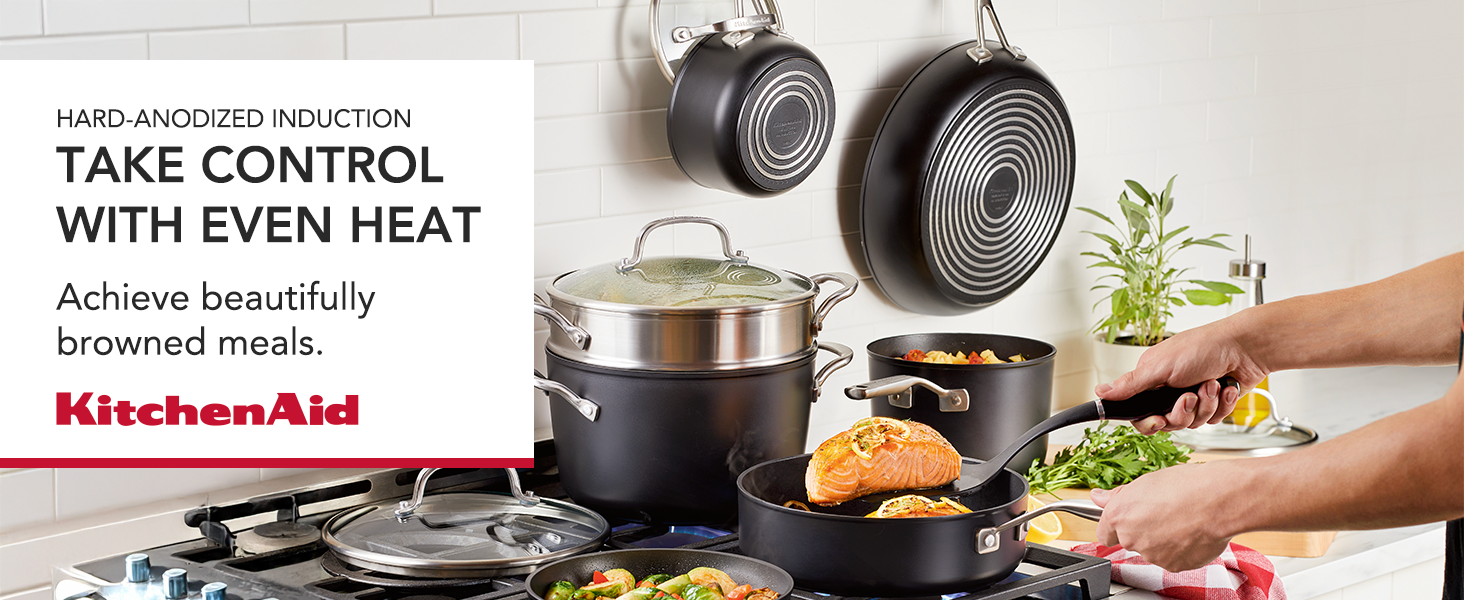 Kitchenaid cookware, pots and pans, set, hard anodized, nonstick, grill pan, frying pan, kitchenaid