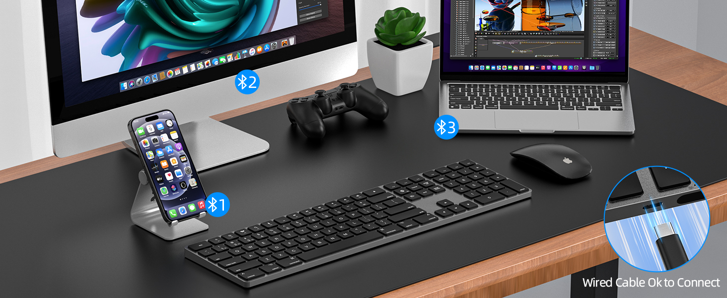 Bluetooth Slim Keyboard for Mac, Aluminum Rechargeable Keyboard Wireless