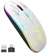 GGH LED Wireless Mouse for Laptop,Slim Bluetooth Mouse with USB Receiver and Type C Adapter,3 Adj...