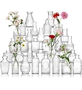 Glass Bud Vase Set of 32 Pcs, Vintage Clear Small Glass Vases for Flowers, Glass Bud Vases in Bul...