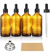 4 oz Dark Amber Glass Dropper Bottles with Measured Dropper, 4 Pack- 120ml Thick Tincture Bottle ...