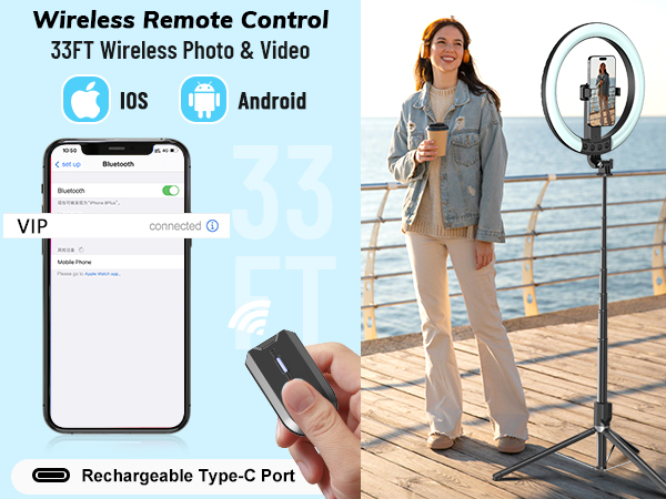 content creator kit selfie ring light, selfie stick tripod with light and wireless remote