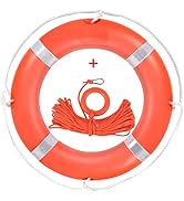 Orange Boat Safety Throw Ring with Bracket - 23"/28" Life Ring Buoy with 98.5 FT Rope and Reflect...