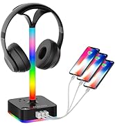 Headphone Stand RGB with USB Charger Gaming Headset Holder Hanger with 3USB Charging Ports Chargi...