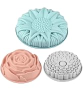Sakolla 3 Pack Flower Shape Silicone Cake Molds, Large Round Silicone Molds for Baking Cake, Brea...
