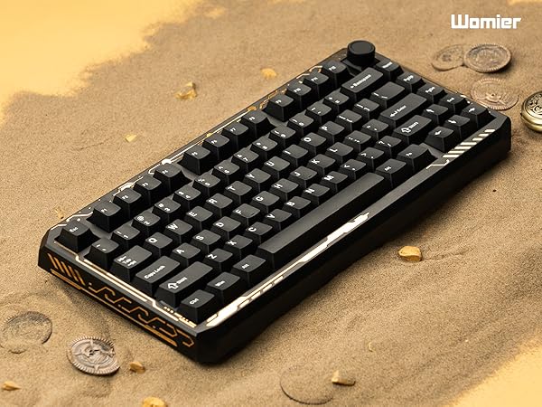 Wireless Gaming Keyboard Black Knob, 75% Aluminum Mechanical Keyboard QMK/VIA
