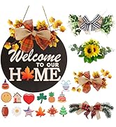 Interchangeable Welcome Sign for Front Door Decoration with 4 Seasonal Wreaths and 14 Holiday Ico...