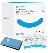 SmoTecQ Lens Wipes for Glasses, 180 Individually Wrapped Eyeglass Cleaning Wipes with 2 Microfibe...