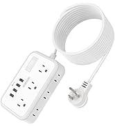 Extension Cord 15 ft, NTONPOWER Flat Plug Power Strip with Long Cord, 6 Widely Spaced Outlets 4 U...