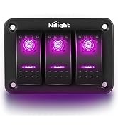 Nilight 3 Gang Aluminum Rocker Switch Panel 5 Pin ON Off Pre-Wired Pinkish Purple Toggle Switch S...
