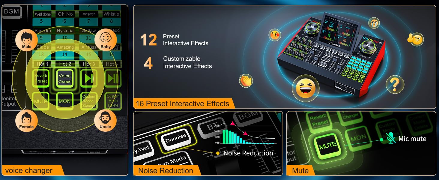 sound effects board gaming audio mixer bluetooth mixer sound card for live streaming