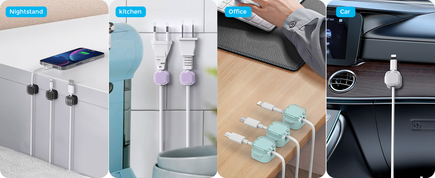 Magnetic Cable Organizer [1s Lock] Cord Cable Holders Clips Strong Adhesive Cable Cord Keeper