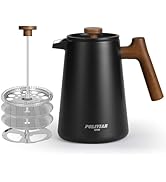 POLIVIAR French Press Coffee Maker, 34 oz Coffee Press with Real Wood Handle, Double Wall Insulat...