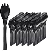 EUSOAR Sporks Disposable, 100pcs 6.7"x1.3" Black Heavy Duty Large Spork Plastic Cutlery, Utensils...