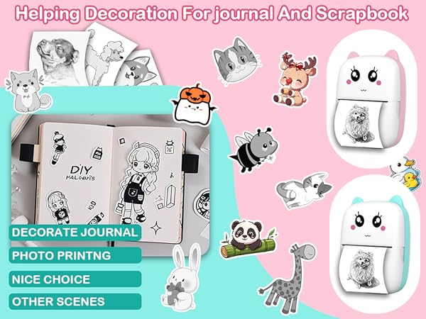 Mini Sticker Printer 10 Rolls Paper Thermal Portable Sticker Maker, Bluetooth Inkless Printers