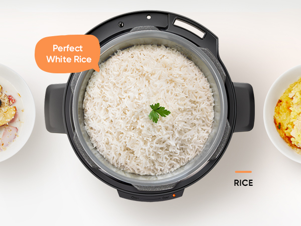The pressure pot has a non-stick ceramic inner pot, can cook great rice, faster than rice cooker.