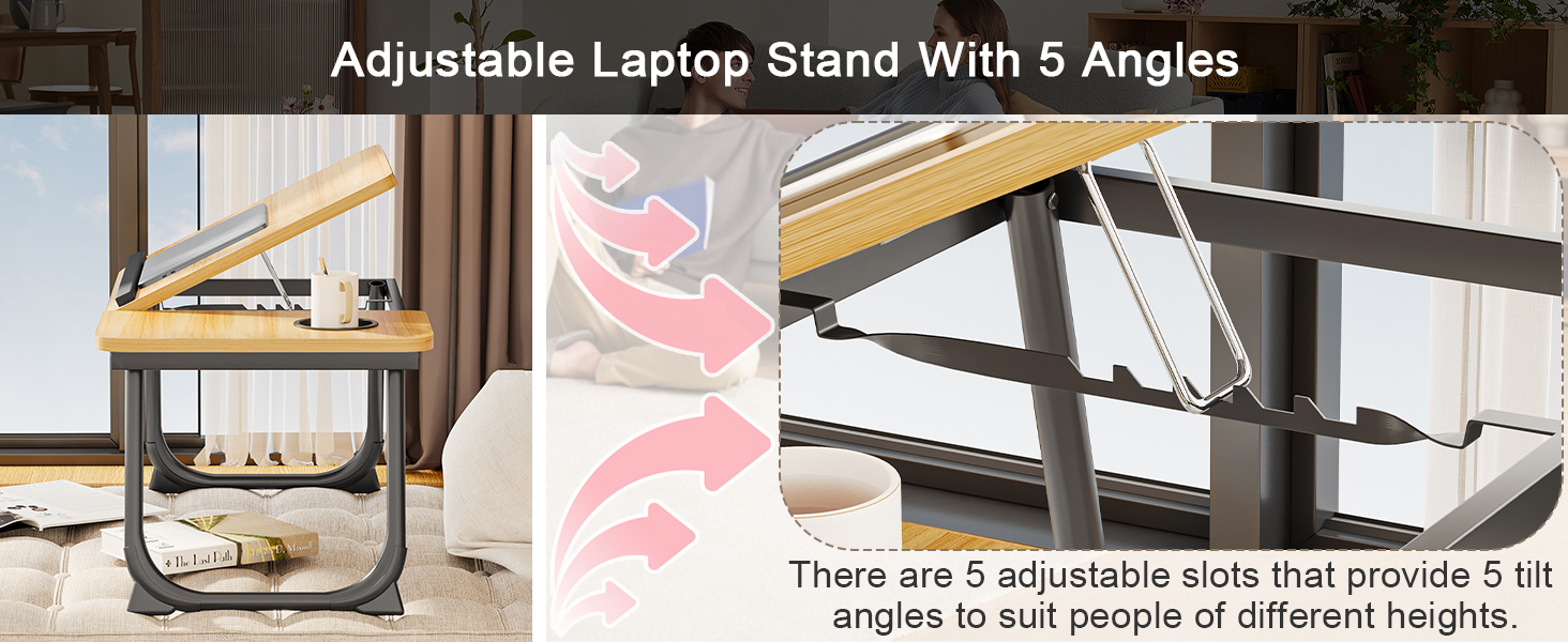 Laptop Desk for Bed, Adjustable Laptops Stand with 5 Adjustable Angles, Portable Lap Tray Table