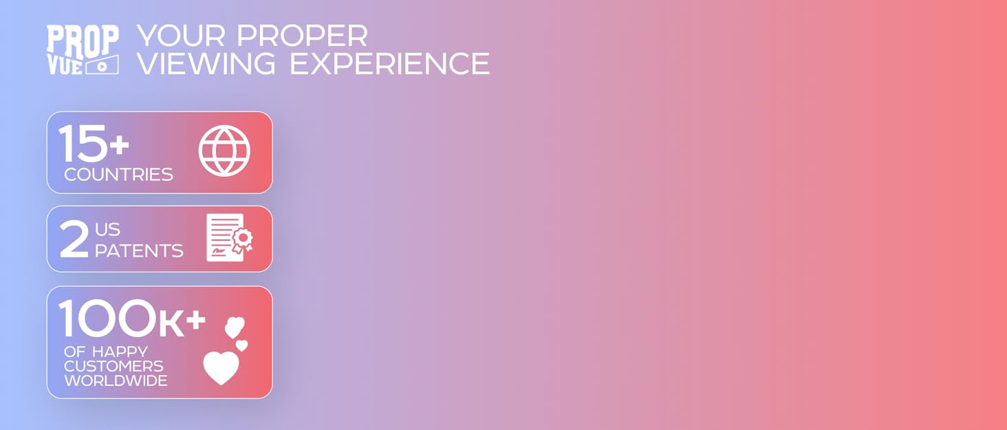 PropVue logo, blue-to pink gradient, Your proper viewing experience