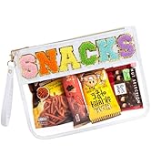 FFpaw Snack Bag Small Clear Makeup Bag, Snack Pouch for Travel Chenille Letter Clear Zipper Pouch...