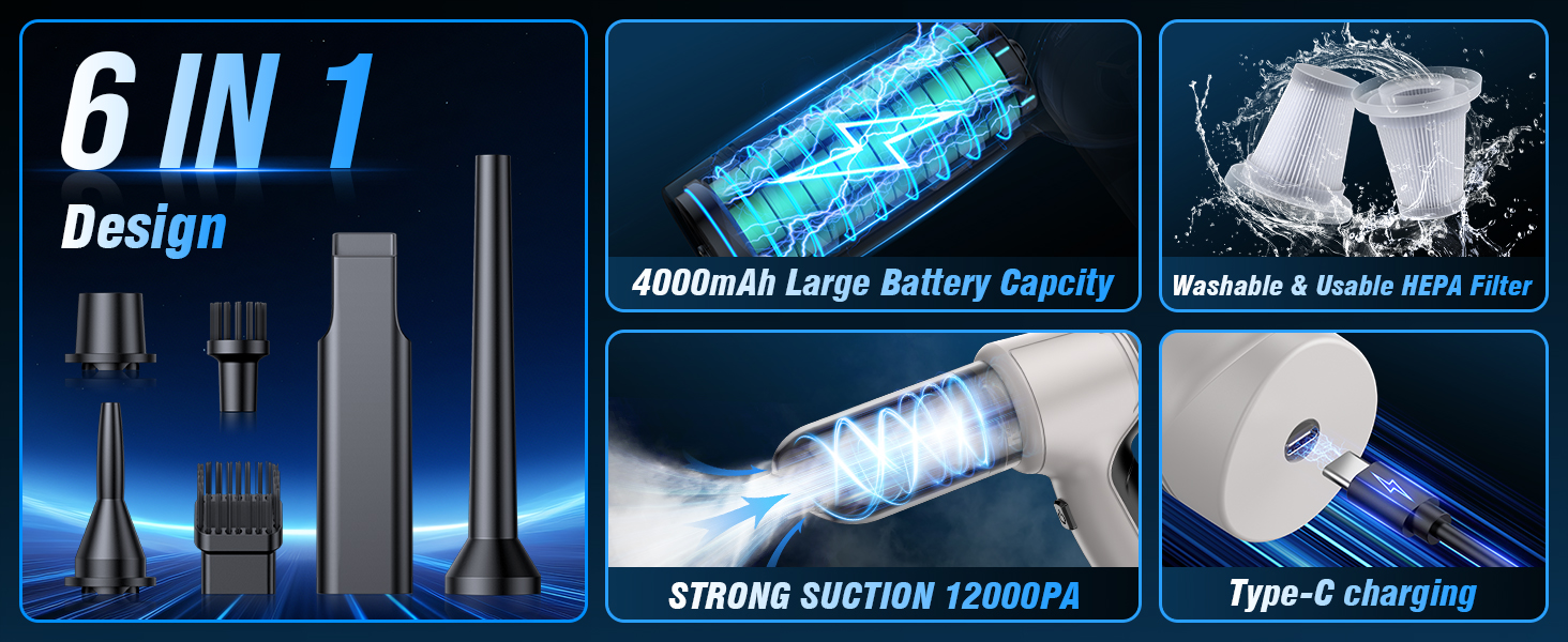 Car Vacuum Cleaner,Cordless 120W/15000PA Powerful Sutions Multi Functional Handheld Vacuum