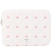 Cute Bow Laptop Sleeve Coquette Quilted Laptop Soft Case for MacBook (Bow-Beige, 15-15.6 Inch)