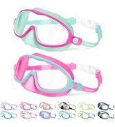 Vvinca 2 Pcs Kids-Swim-Goggles with Nose Cover, Swimming Diving Mask Wide View Anti Fog UV Anti S...