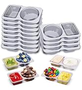 PIPUHA 12 Sets Leakproof Dual Compartment Condiment Container with Lid, Reusable Sauce Containers...