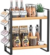 LEMIKKLE Coffee Station Organizer for Counter,Condiment Storage Caddy for Kitchen,2 Tier Wooden S...