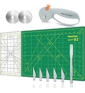WORKLION Rotary Cutter and Mat Set: 45mm Fabric Cutter with 2 Replacement Blades &amp; A3 Cutting Mat...
