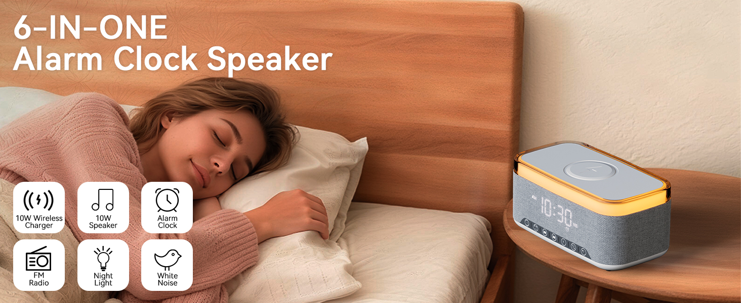 Wireless Charging Alarm Clock Speaker