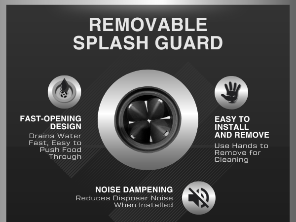 Disposal Parts Removable Splash Guard Fast Draining Noise Reducing Easy Install