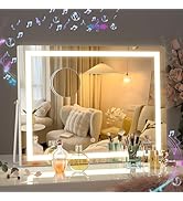 Hasipu LED Makeup Mirror with Bluetooth Speaker, 14" x 11" Vanity Mirror with Lights, Square Whit...