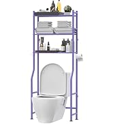 Livilord 3-Tier Over The Toilet Storage, Freestanding Metal Bathroom Shelves with 4 Hooks, Over T...