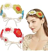AddLotLot 2 PCS Crochet Headbands Hippie Headbands Crochet Hair Bandanas Boho Headbands Knit Head...