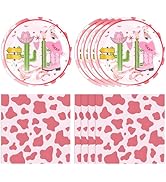 40PCS Western Cowgirl Pink Birthday Party Decoration Western Party Paper Plates and Napkins Kit C...