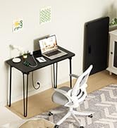 coeztt Folding Desk, 31.5" Hairpin Legs Small Desk with Power Strip for Bedroom, Space Saving Fol...