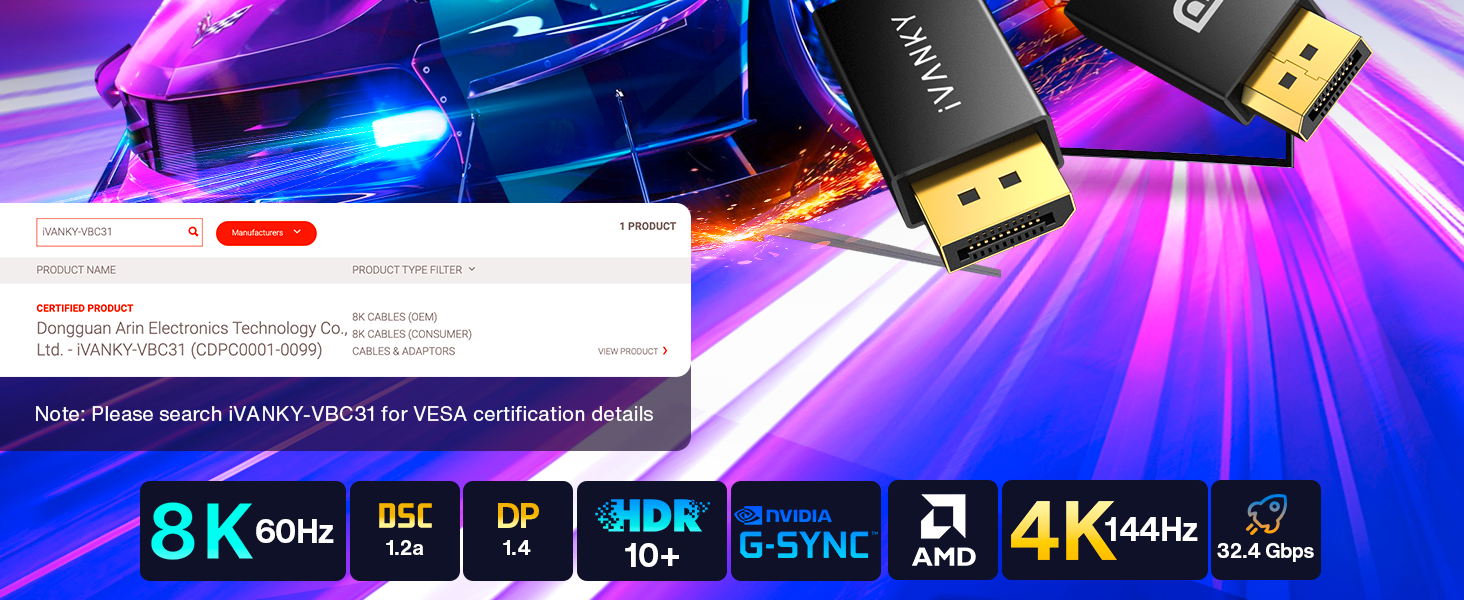 vesa displyaport cable 1.8