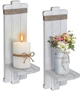 Alphatool Handmade Wooden Candle Sconces Set of 2 Farmhouse Wall Decor | Vintage Bedroom Livingro...