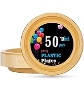 WELLIFE 10 Inch Plastic Plates Gold 50 Count Disposable Plate for Party, Large Big Plates for Din...