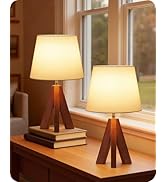 GOEBLESON Small Tripod Table Lamps Set of 2, Modern Nightstand Lamp with Fabric Shade, Boho Bedsi...