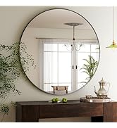 HARRITPURE 48 Inch Round Mirror, Black Circle Bathroom Mirror, Modern Aluminum Alloy Frame Large ...